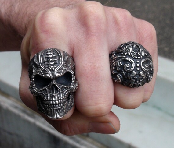 Skull Ring With Sharp Teeth Silver Skull Gothic Ring Mens Skull