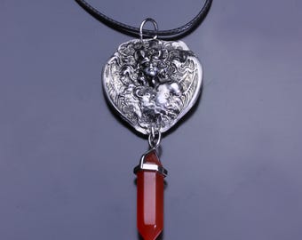 Batgirl Pendant Necklace Reproduction made from antique dies from Unger Brothers with Crystal Garnet