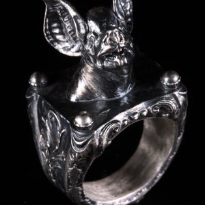 Renaissance Scroll Bat Ring Gothic Ring Bat Jewelry Vampire Bat Ring Gothic Statement Ring Gothic Jewelry Goth Style Biker Ring Vampires image 3