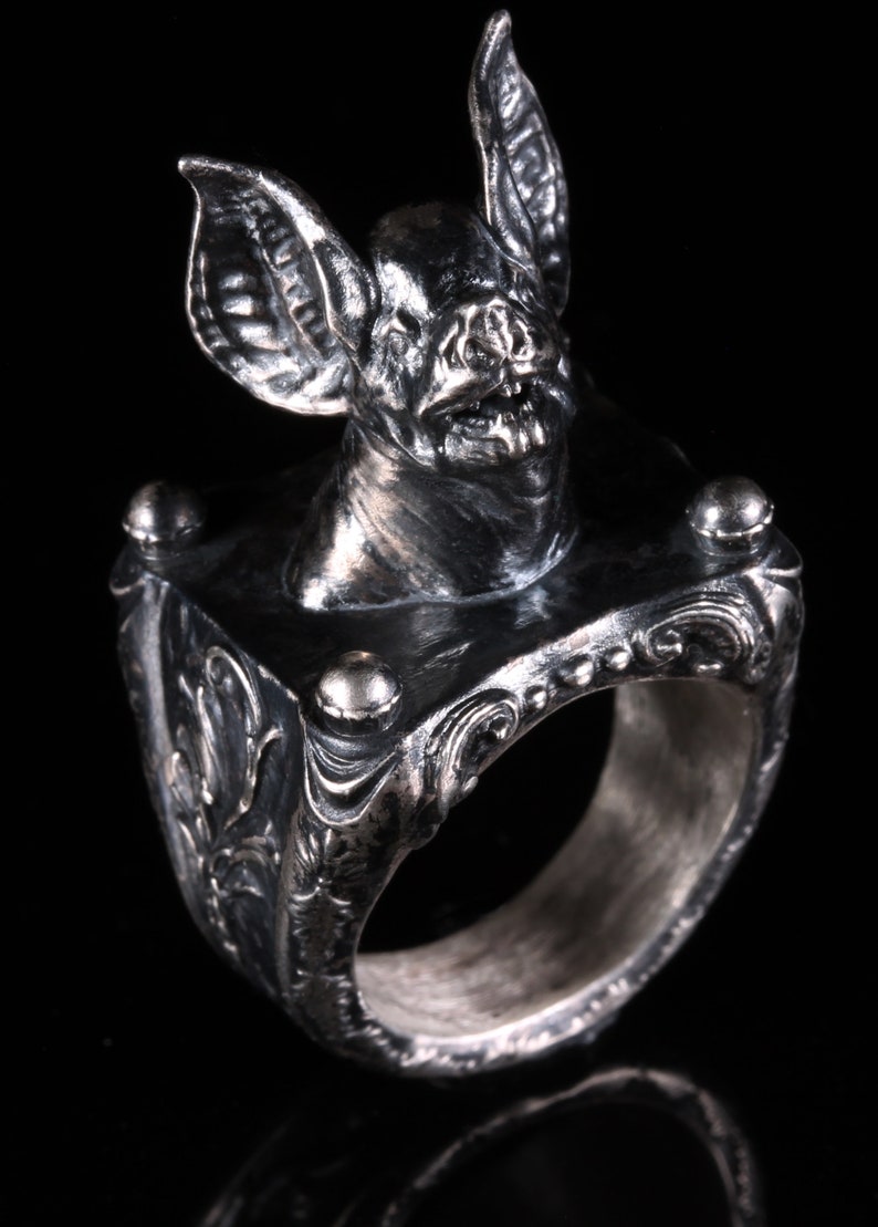 Renaissance Scroll Bat Ring Gothic Ring Bat Jewelry Vampire Bat Ring Gothic Statement Ring Gothic Jewelry Goth Style Biker Ring Vampires image 3