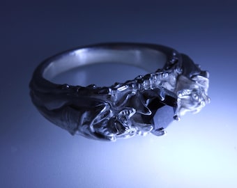 Bat ring with Jet Black Onyx Low Bezel Gothic Ring for Wedding or Engagement Gothic Jewelry Gift Goth Jewelry Vampire Ring Handmade Gifts