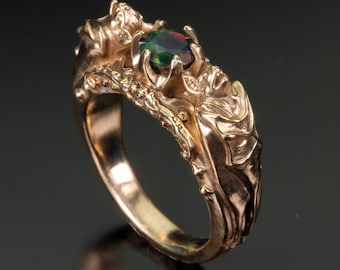 14kt Gouden Vleermuis Ring Mannen of Vrouwen Verlovingsring Gothic Ring Bat Sieraden Vampier Bat Goth Ring Voorstel Ring Goth Bruiloft Opaal Ruby Ring