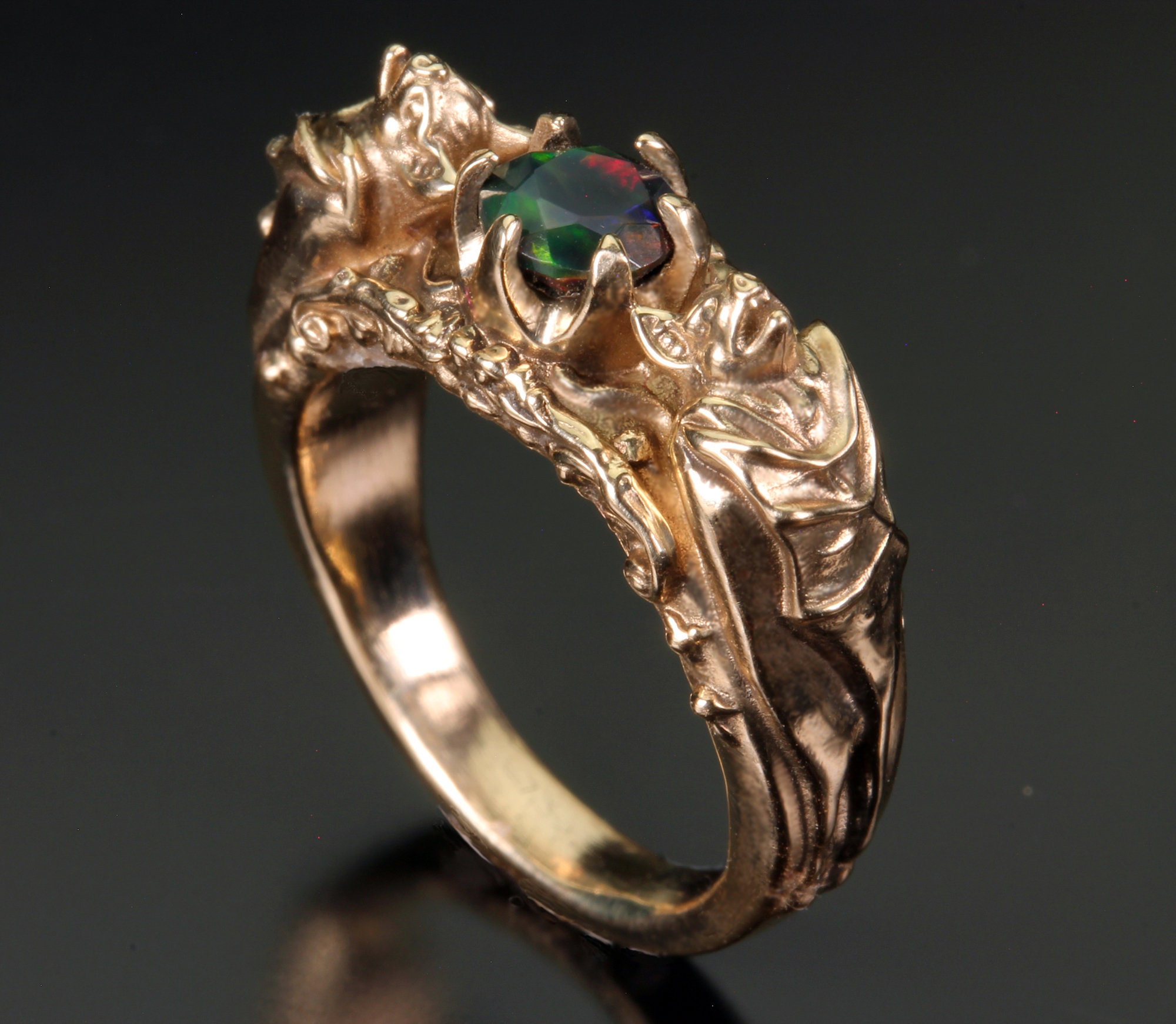 14kt Gold Bat Ring Men's or Women's Engagement Ring Gothic Ring Bat Jewelry Vampire Bat Goth Ring Proposal Ring Goth Wedding Opal Ruby Ring