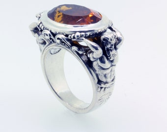 Satyr Greek Mythology Ring Pagan Ring Goat Ring Faun Ring Citrine Ring Greek Pan Ring Man Statement Ring Greek Ring Men's Bling Ring Fawn