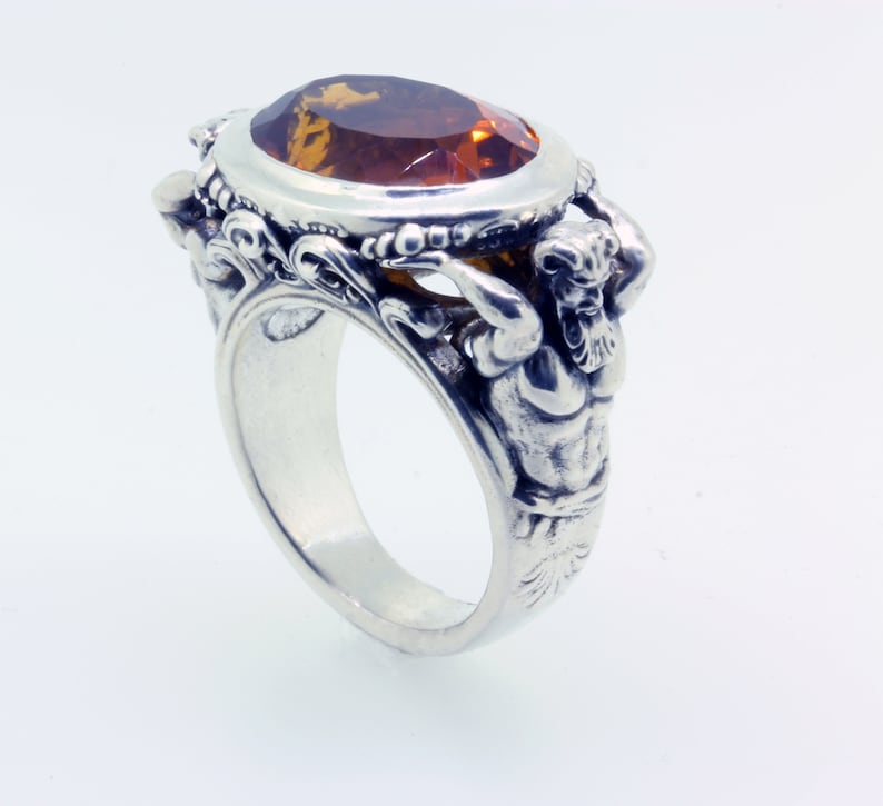 Satyr Greek Mythology Ring Pagan Ring Goat Ring Faun Ring Citrine Ring Greek Pan Ring Man Statement Ring Greek Ring Men's Bling Ring Fawn image 1