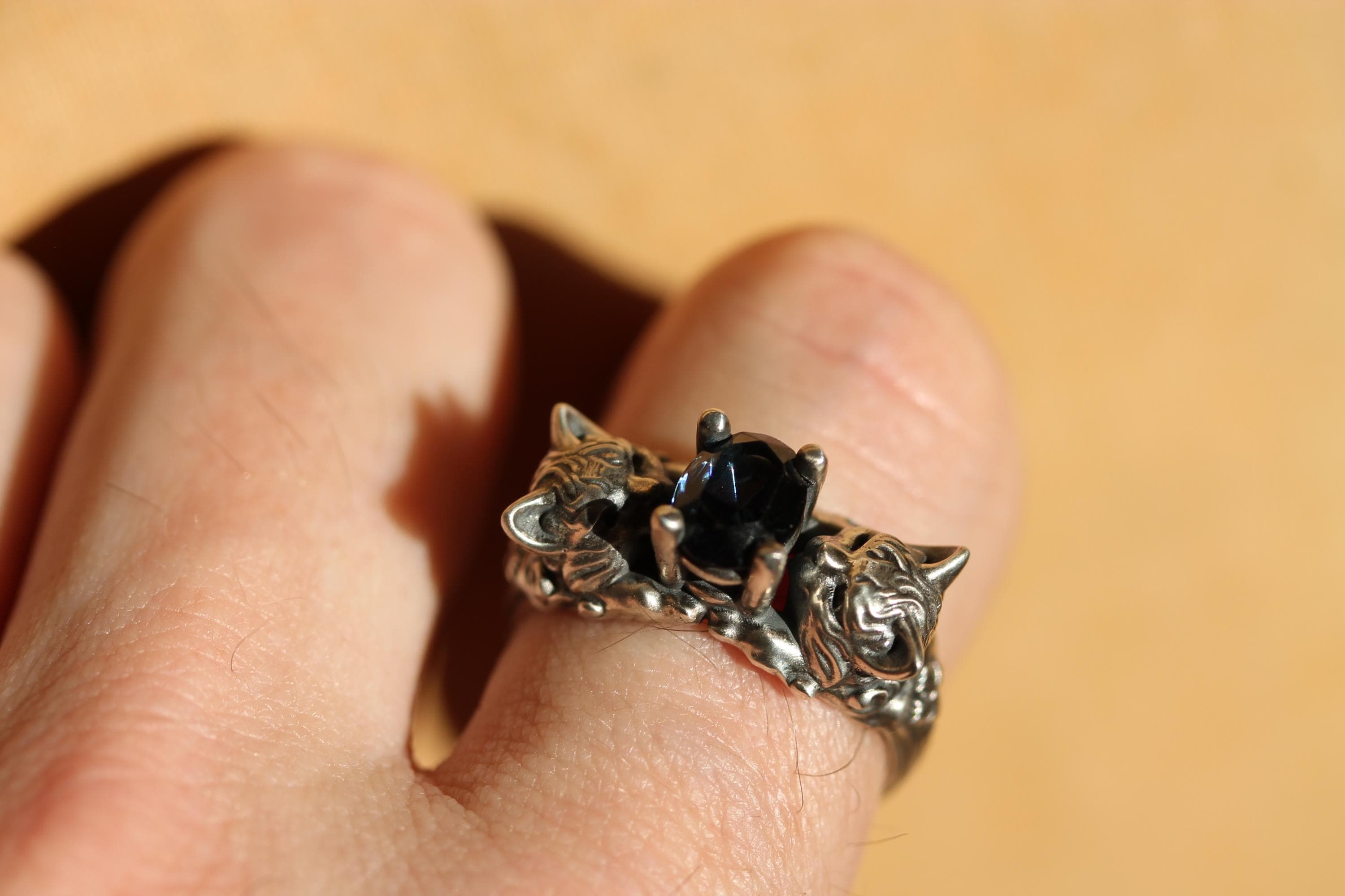 Cat Ring With Ears in a Renaissance Styled Setting With an Oval
