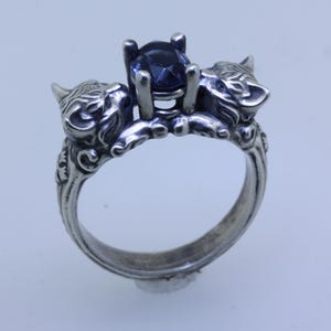 Cat Ring with Ears in a Renaissance styled setting with an oval faceted stone Feline Ring Cat Ears Ring Cat Lovers Jewelry Kitty Ring