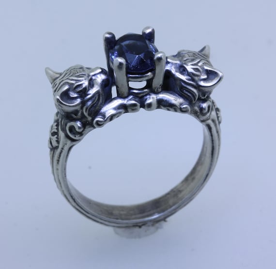 Cat Ring With Ears in a Renaissance Styled Setting With an Oval