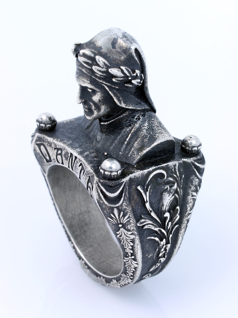 Dante Alighieri Sculpture Ring Dante's Inferno Divine Comedy Poetry Gifts Classic Literature Mythology Gothic Gift Ring Renaissance Jewelry image 2