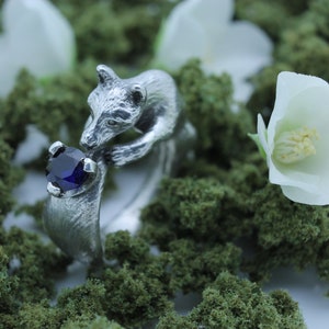 Fox Ring Blue Sapphire Fox Jewelry Engagement Ring Fox Tail Cosplay Jewelry Animal Ring Silver Fox Ring Nature Gift for Her Cute Fox Gift image 8