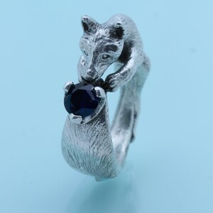 Fox Ring Blue Sapphire Fox Jewelry Engagement Ring Fox Tail Cosplay Jewelry Animal Ring Silver Fox Ring Nature Gift for Her Cute Fox Gift image 7