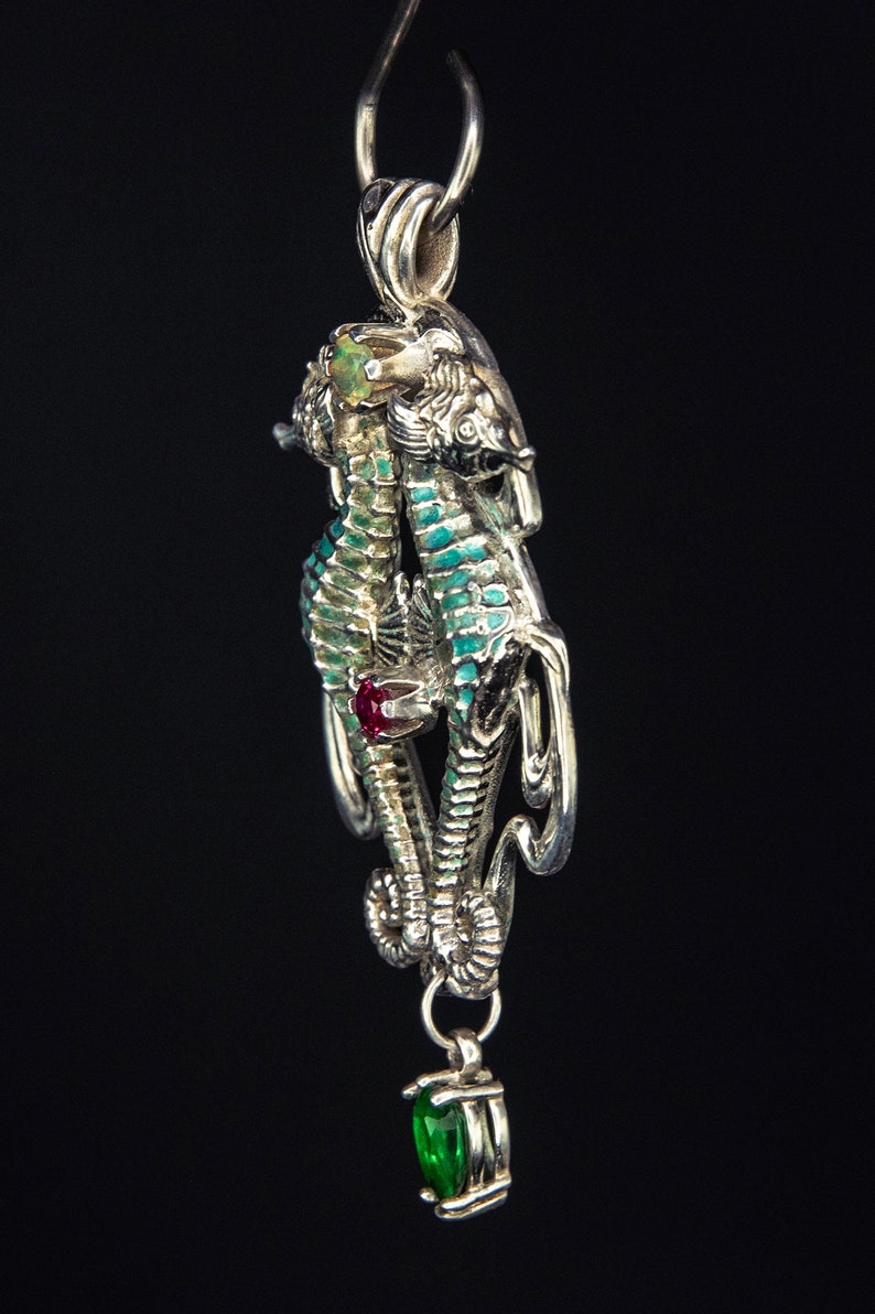 Art Nouveau Jewelry Seahorse Pendant Ocean Jewelry Mermaid Jewelry Opal Pendant Ruby Pedant Emerald Pendant Beach Jewelry Seahorse Necklace image 5