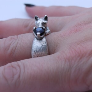 Fox Ring Blue Sapphire Fox Jewelry Engagement Ring Fox Tail Cosplay Jewelry Animal Ring Silver Fox Ring Nature Gift for Her Cute Fox Gift image 9