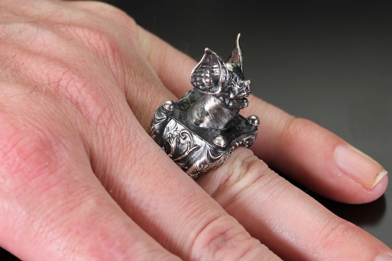 Renaissance Scroll Bat Ring Gothic Ring Bat Jewelry Vampire Bat Ring Gothic Statement Ring Gothic Jewelry Goth Style Biker Ring Vampires image 5