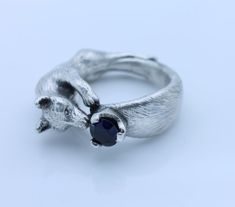Fox Ring Blue Sapphire Fox Jewelry Engagement Ring Fox Tail Cosplay Jewelry Animal Ring Silver Fox Ring Nature Gift for Her Cute Fox Gift image 10