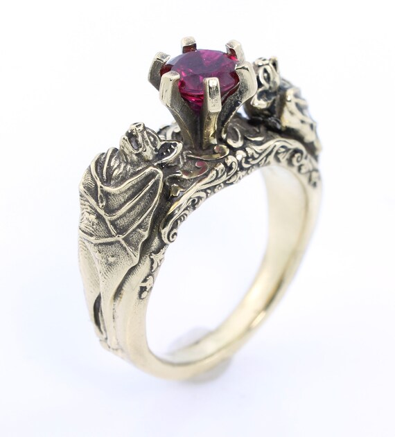 14 Kt Gold Bat Ring With Ruby Luxury Goth Wedding Ring Gothic Engagement Gothic Jewelry Bat Ring Bat Jewelry Goth Wedding Goth Ring Etsy Israel