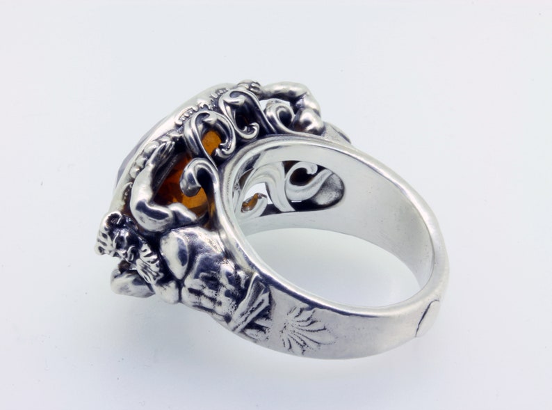 Satyr Greek Mythology Ring Pagan Ring Goat Ring Faun Ring Citrine Ring Greek Pan Ring Man Statement Ring Greek Ring Men's Bling Ring Fawn image 10