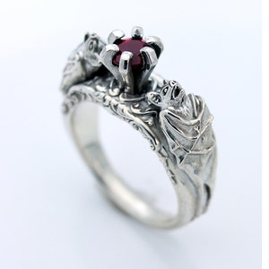 Bat Ring Bat Jewelry Silver Bat Ring Gothic Jewelry Gothic Rings Ruby Rings Bats Animal Rings Goth Engagement Gothic Ring Vampire Ring Goth