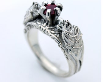 Bat Ring Bat Jewelry Silver Bat Ring Gothic Jewelry Gothic Rings Ruby Rings Bats Animal Rings Goth Engagement Gothic Ring Vampire Ring Goth