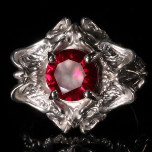 Giger inspired Alien ring with Ruby Bio Mechanical Organic Art Nouveau Alien Flower Succulent Floral Jewelry Modern Contemporary Ring Sci Fi