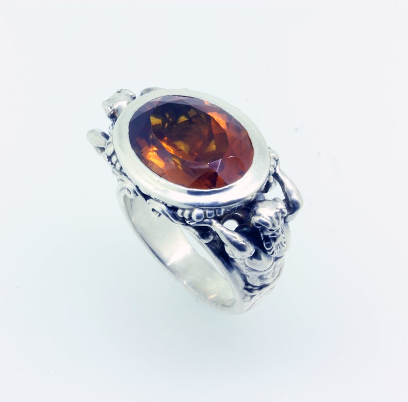 Satyr Greek Mythology Ring Pagan Ring Goat Ring Faun Ring Citrine Ring Greek Pan Ring Man Statement Ring Greek Ring Men's Bling Ring Fawn image 4