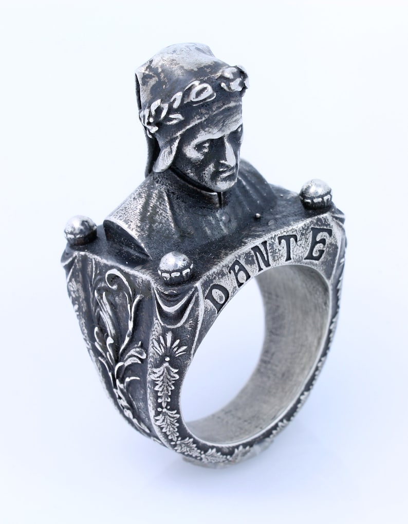 Dante Alighieri Sculpture Ring Dante's Inferno Divine Comedy Poetry Gifts Classic Literature Mythology Gothic Gift Ring Renaissance Jewelry image 1