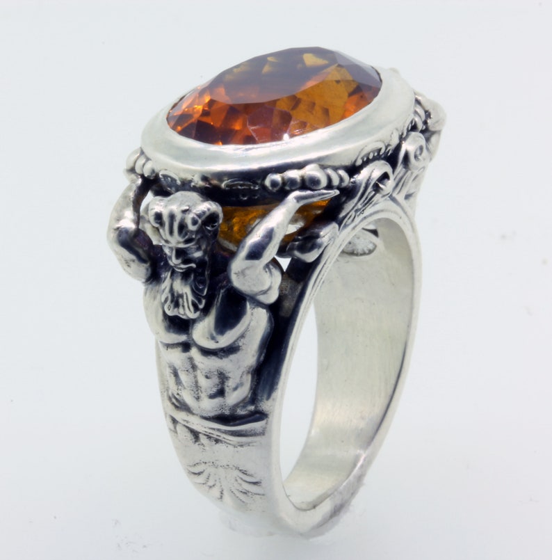 Satyr Greek Mythology Ring Pagan Ring Goat Ring Faun Ring Citrine Ring Greek Pan Ring Man Statement Ring Greek Ring Men's Bling Ring Fawn image 8