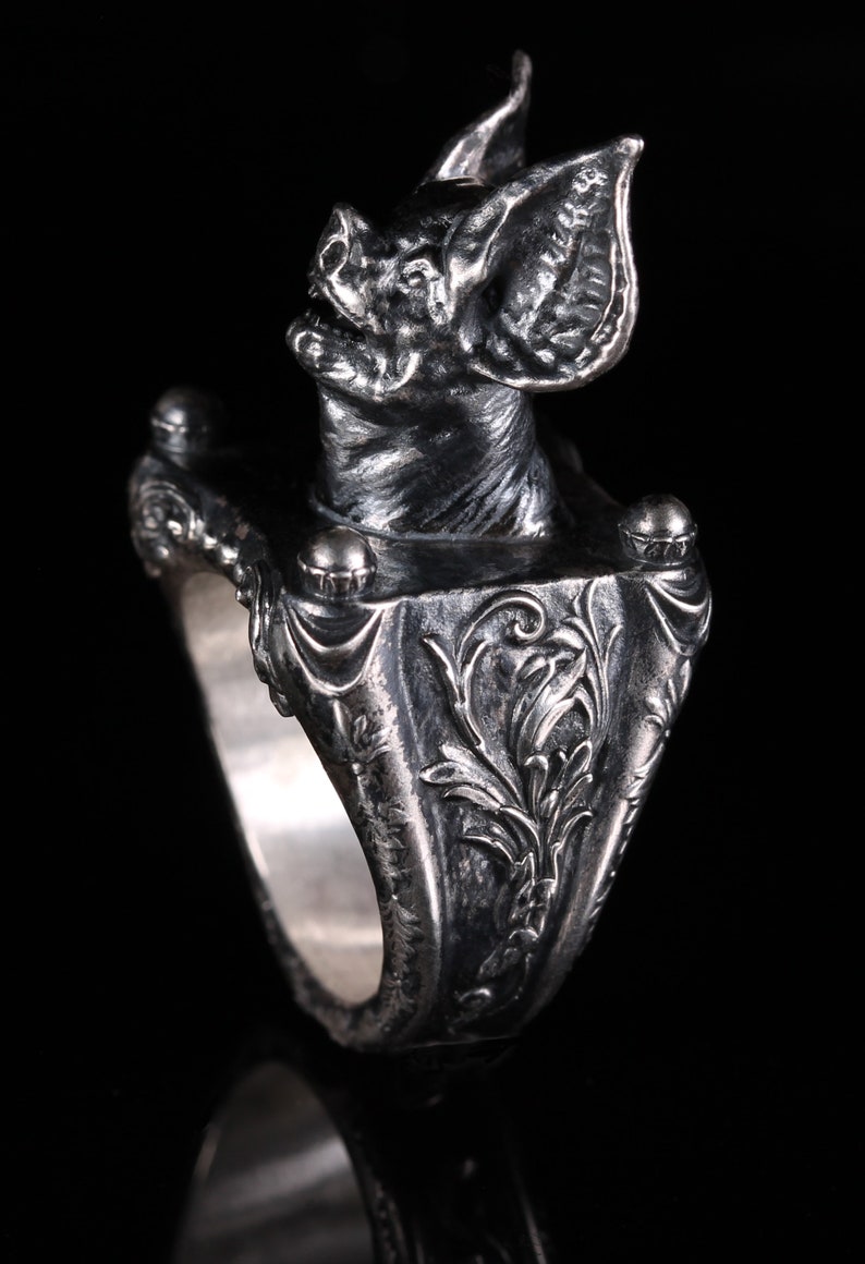 Renaissance Scroll Bat Ring Gothic Ring Bat Jewelry Vampire Bat Ring Gothic Statement Ring Gothic Jewelry Goth Style Biker Ring Vampires image 9