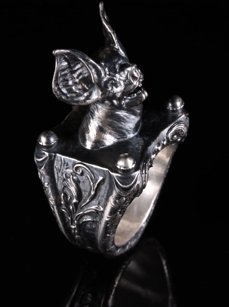 Renaissance Scroll Bat Ring Gothic Ring Bat Jewelry Vampire Bat Ring Gothic Statement Ring Gothic Jewelry Goth Style Biker Ring Vampires image 6