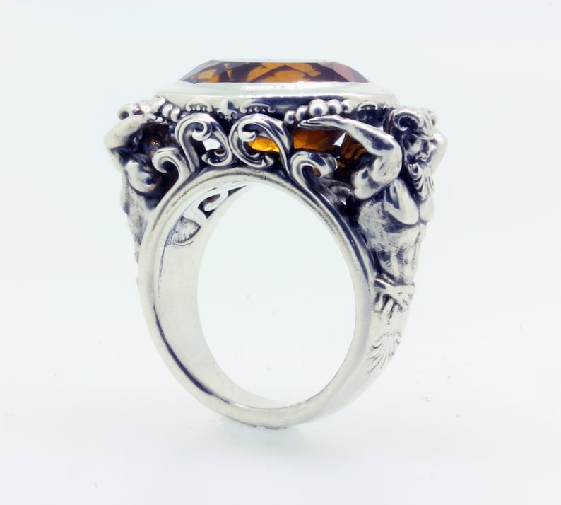 Satyr Greek Mythology Ring Pagan Ring Goat Ring Faun Ring Citrine Ring Greek Pan Ring Man Statement Ring Greek Ring Men's Bling Ring Fawn image 2