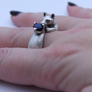 Fox Ring Blue Sapphire Fox Jewelry Engagement Ring Fox Tail Cosplay Jewelry Animal Ring Silver Fox Ring Nature Gift for Her Cute Fox Gift image 3