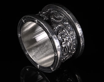 Scroll Filigree Rings for Men Unique Men's Jewelry Handmade Gift for Him Renaissance Medieval Silver Ring Wide Band Floral Ring Antique