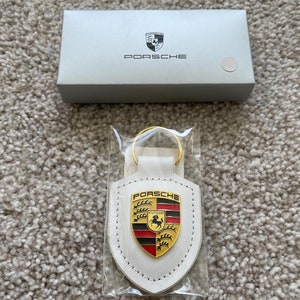 Chaveiro de couro original PORSCHE Crest, corrente, branco, WAP0500920E