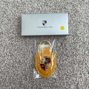PORSCHE Original Leather Crest key Ring Fob Chain, Yellow, WAP0500920E