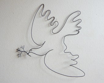 The dove of peace in wire, Picasso - Wall decoration, wall phrase - Sculpture, writing, quotation wire