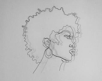 Woman face profile, Lauryn Hill, Fugees, wire art, figurative sculpture, wall decor, wireframe, music, Rnb, Hip-hop, soul