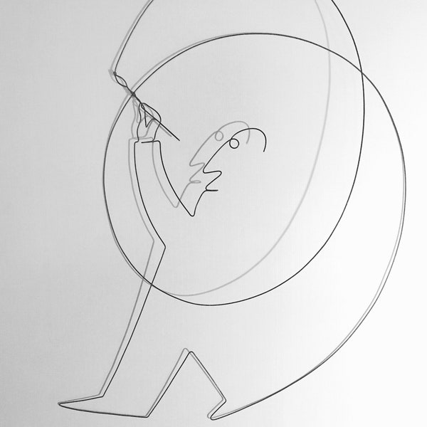 L'homme qui peint sa vie - Inspiration Saul Steinberg - Wire art, Wire sculpture, sculpture fil de fer