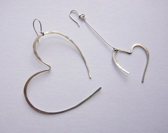 Asymmetrical hammered heart earrings