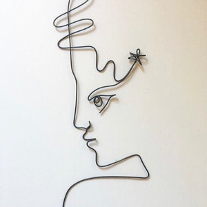 Sculpture fil de fer recuit Profil visage inspiration Cocteau visage moyen