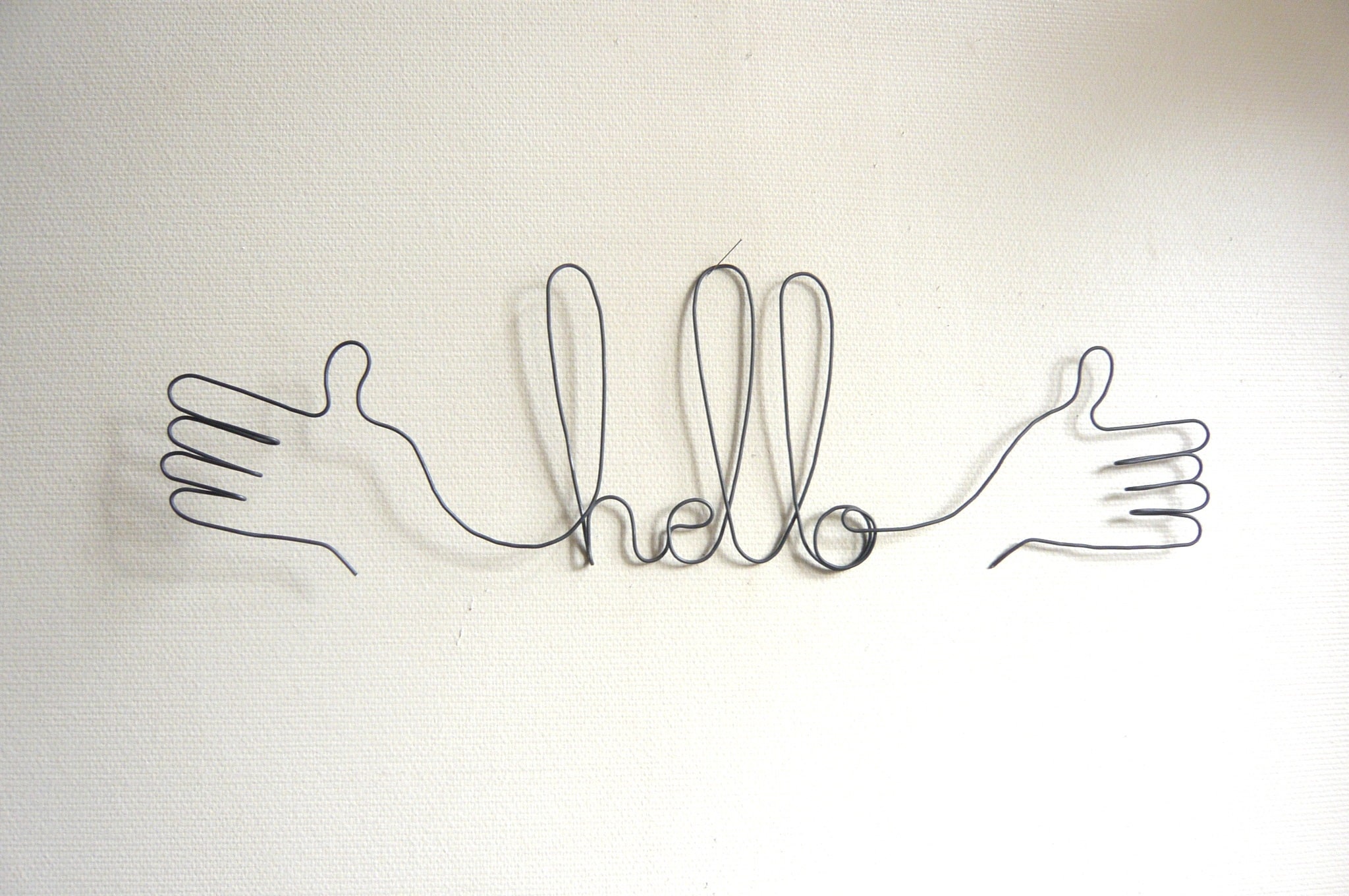 Bienvenue - Hello Mains Décoration Murale Fil de Fer Sculpture Message en Phrase Fer