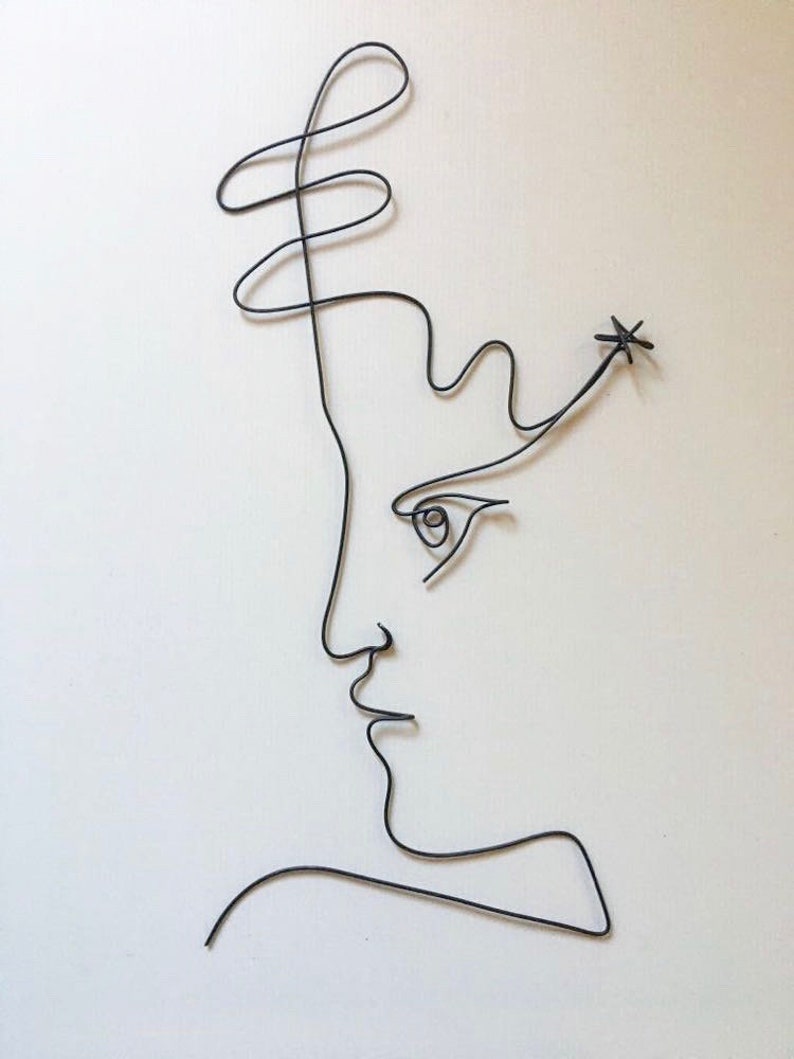 Sculpture fil de fer recuit Profil visage inspiration Cocteau visage grand