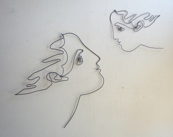 Wire sculpture woman face angel draw Picasso inspiration - Wall decoration, wall phrase - Sculpture, writing