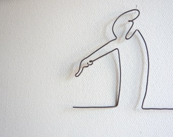Sculpture fil de fer recuit La Linea Osvaldo Cavandoli, The line, dessin animé, wire art
