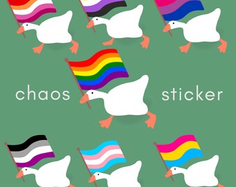 Be Goose Do Crimes - LGBTQ Glossy Vinyl Sticker for Laptop, Water Bottle, Phone Decal