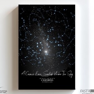 Personalized Night Sky Star Map, Custom Wedding Gift Canvas, Birthday and Anniversary Celestial Art, Constellation Stars Keepsake Print