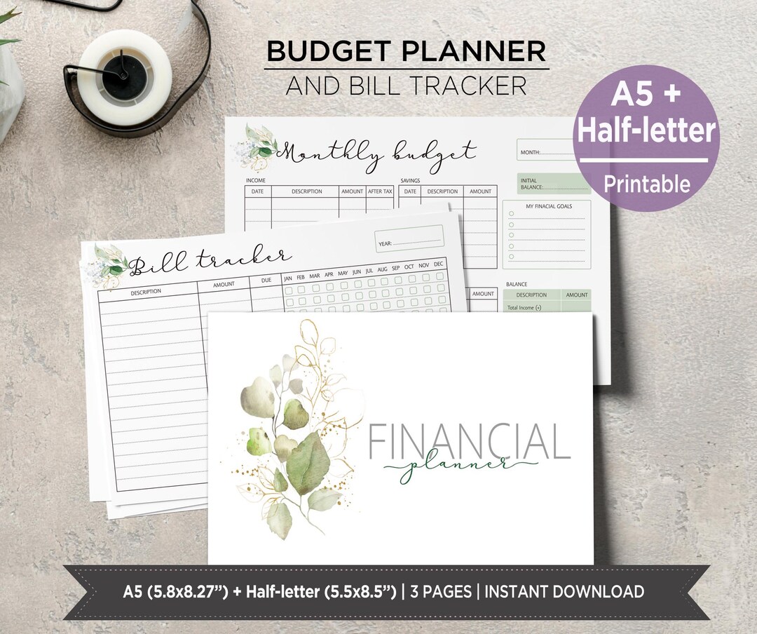 Watercolor Budget Planner Inserts | Monthly Budget and Bill Tracker ...