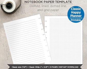 Notes Pages Planner Inserts | Lined, Dotted and Grid Note Paper | Classic & Classic Wide Planner | Printable Note Taking Pages. PIRD