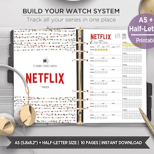 Serie Printable | Binge Uhr Planer Einsätze | TV-Show-Tracker und Bewertungsseiten | Bauen Sie Ihr Uhrensystem | A5 & Half Letter. EST