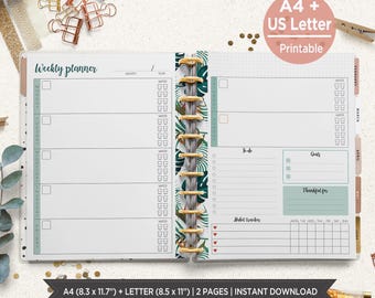 Weekly Planner Inserts tropical art | Undated Weekly Calendar | A4 & US Letter | Fits Happy Planner Big. Instant download. PITD