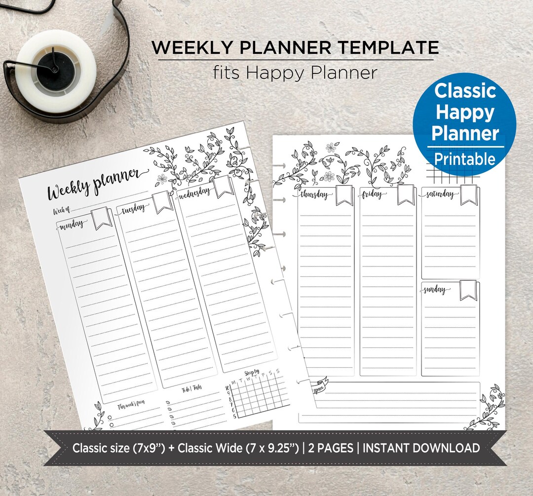 Vintage Weekly Planner Inserts | Lined Weekly Planner Printable Classic ...